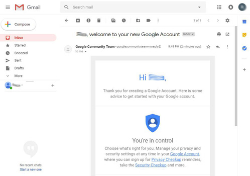 Welcome email from gmail team