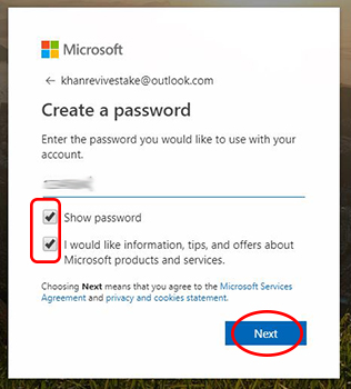 Create a password for Live email account