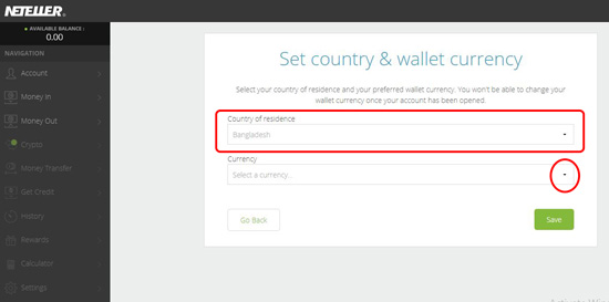 Neteller - Select your currency & wallet currency Screenshot 