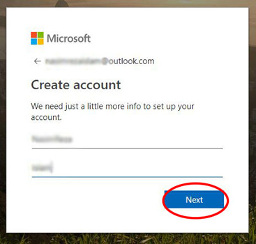 Set up the Live email account with Name