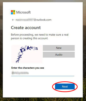 Set up the Live email account with captcha