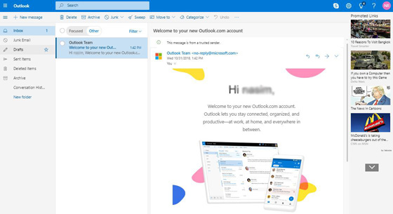 Welcome email from Hotmail