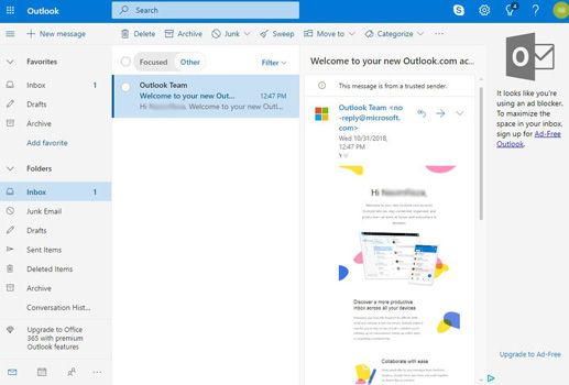 Welcome email from outlook