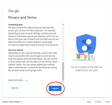 Privacy and terms of gmail account