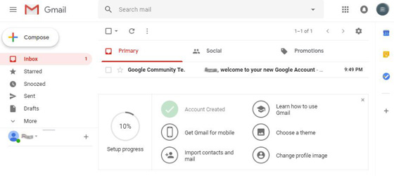 New Gmail account is ready to use