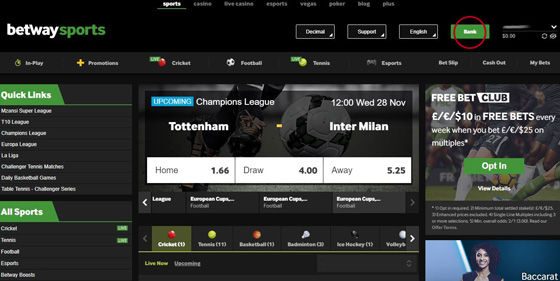 Click Bank to deposit on Betway