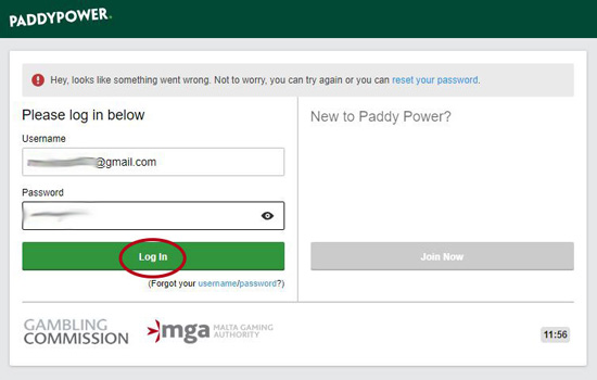 Paddy power log in page 