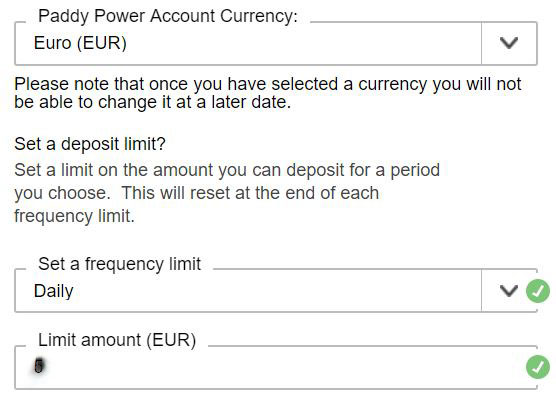 PaddyPower currency set up field