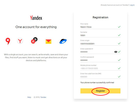 Yandex mail registration