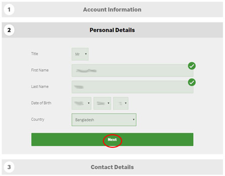 betway signup personal details