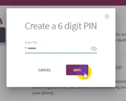 Skrill New Account, Select the security option, Create a PIN