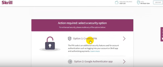 Skrill New Account, Select the security option