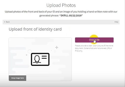 Click on Choose File to upload the front side of ID Card